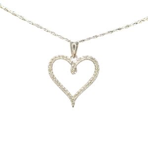 10kt White Gold Diamond Heart Pendant with 10kt White Gold Chain Necklace 1.58g